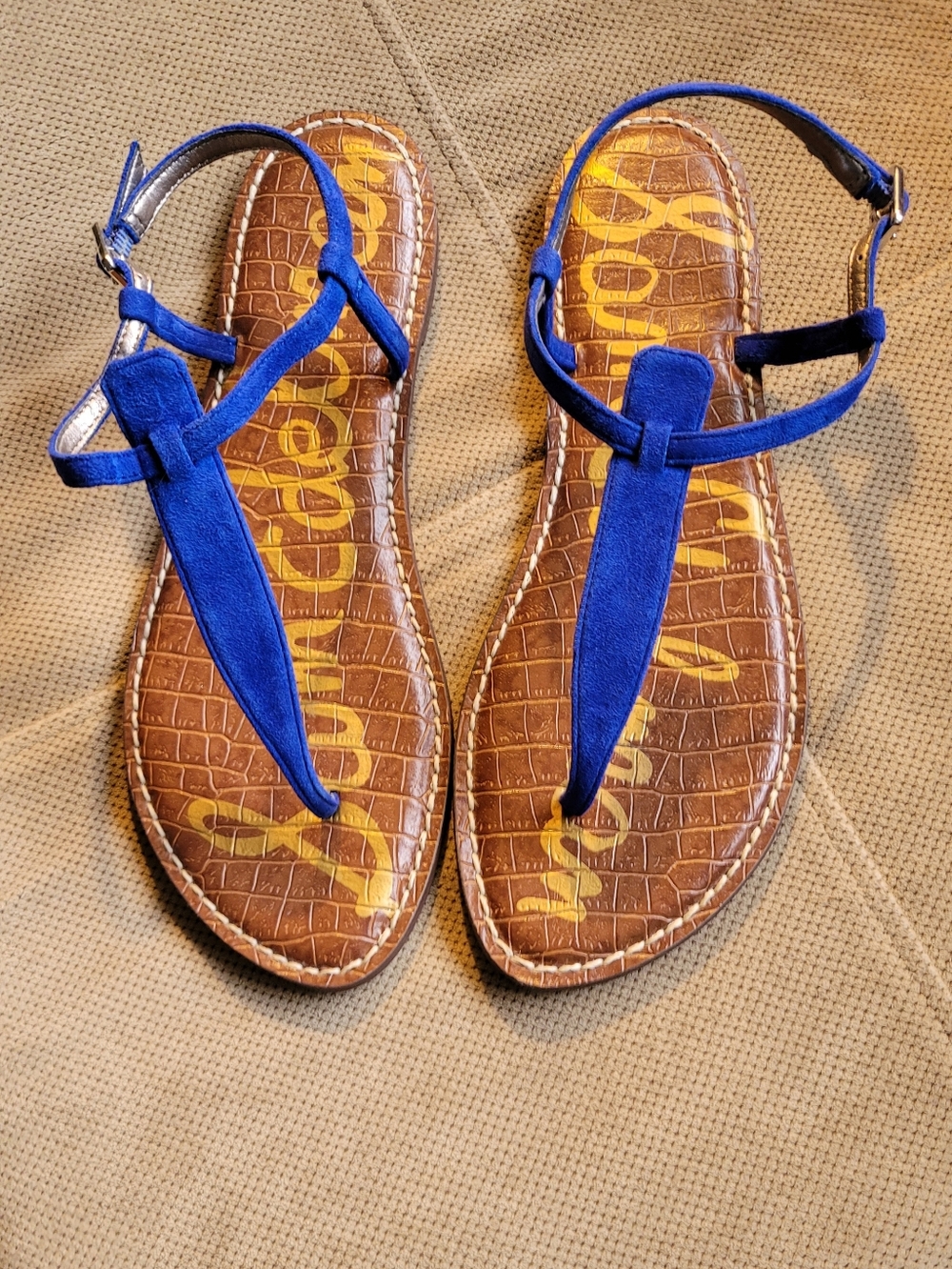 Sam Edelman Flat Sandals With Cobalt Blue Straps 9 1/2 Like New